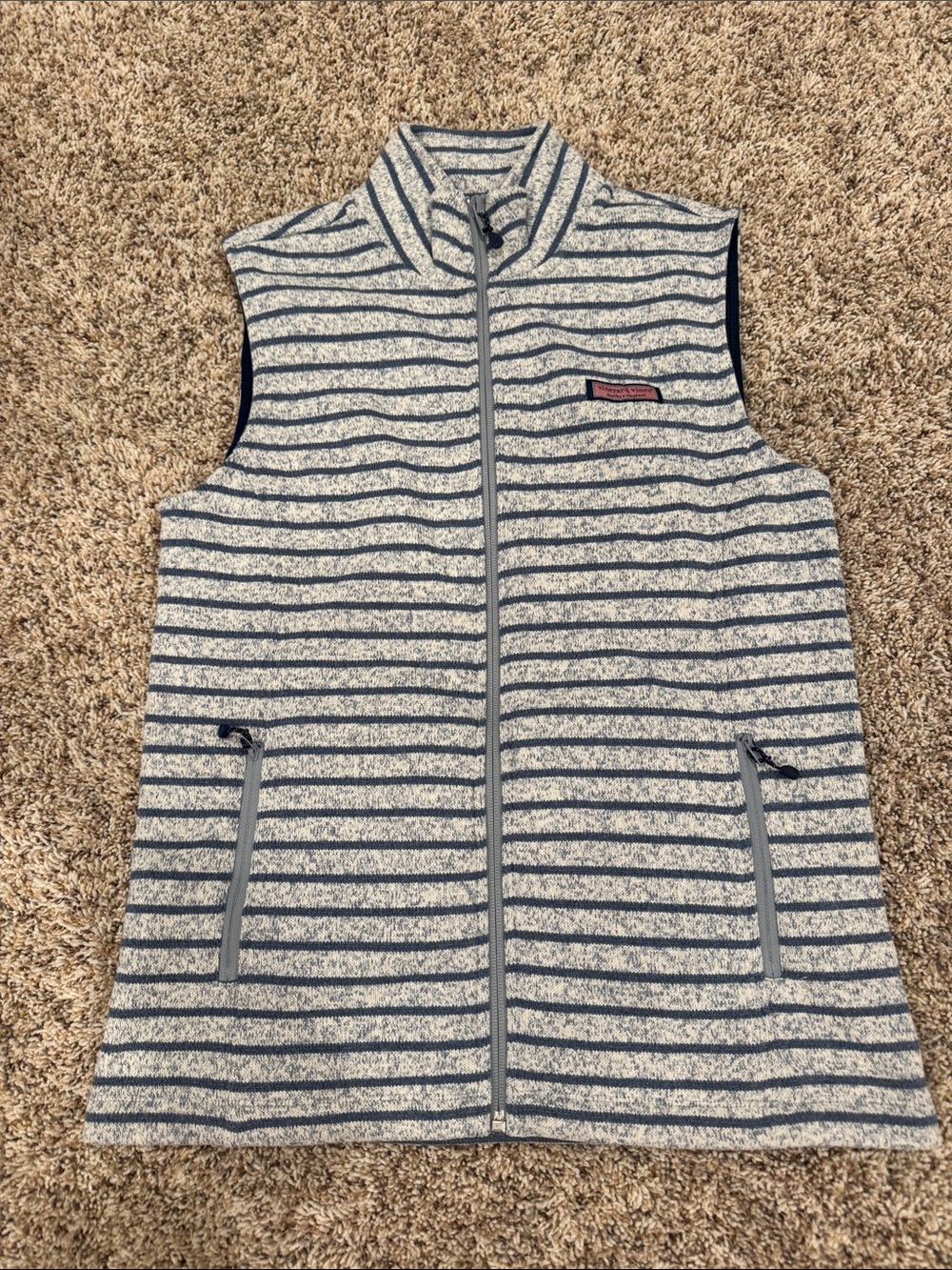 Vineyard Vines Light Blue & Heather Gray Striped Sleeveless Zip Vest